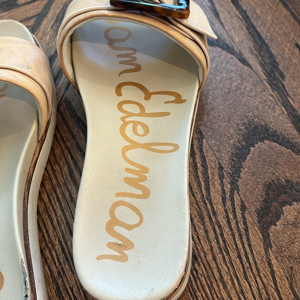 Sam Edelman Tan Cream Slide Sandals with Tortoise Buckle - Picture 11 of 11